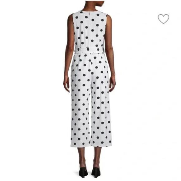 Karl Lagerfeld Paris Cropped Jumpsuit belt White black polka dot Size 12 - Picture 2 of 9